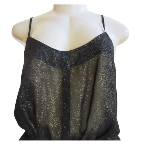 New Band of Gypsies Black & Gold Spaghetti Strap Sheer Blouse in Size Large - Picture 2 of 7